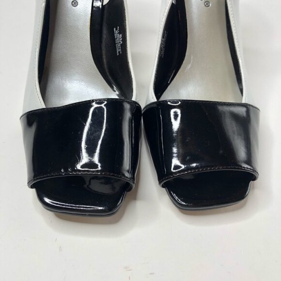 PIERRE DUMAS Black White Colorblock Slingback Peep-toe Slingback Heels Shoes - Picture 5 of 14